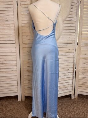 Commense Backless Slip Dress in Light Blue